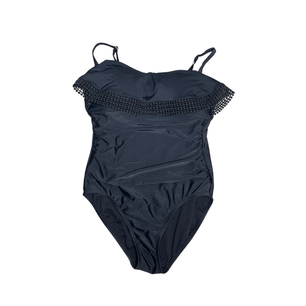 Kona Sol Black One Piece Swimsuit with Crochet Accents Medium